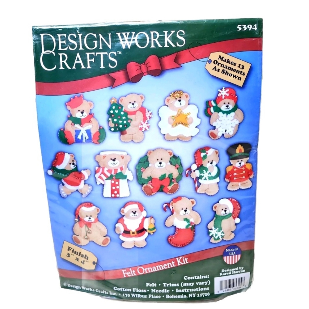 NIP Design Works Felt Teddy Bear Christmas Ornament Kit